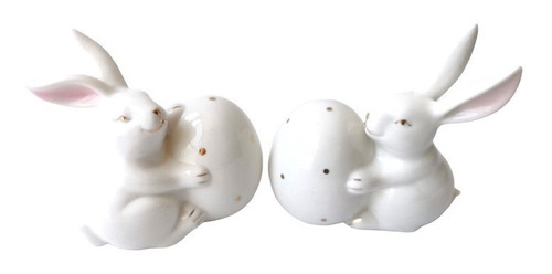 Juego Set Conejo De Pascua Ceramica Blanco 11 Cm Calidad 2pz