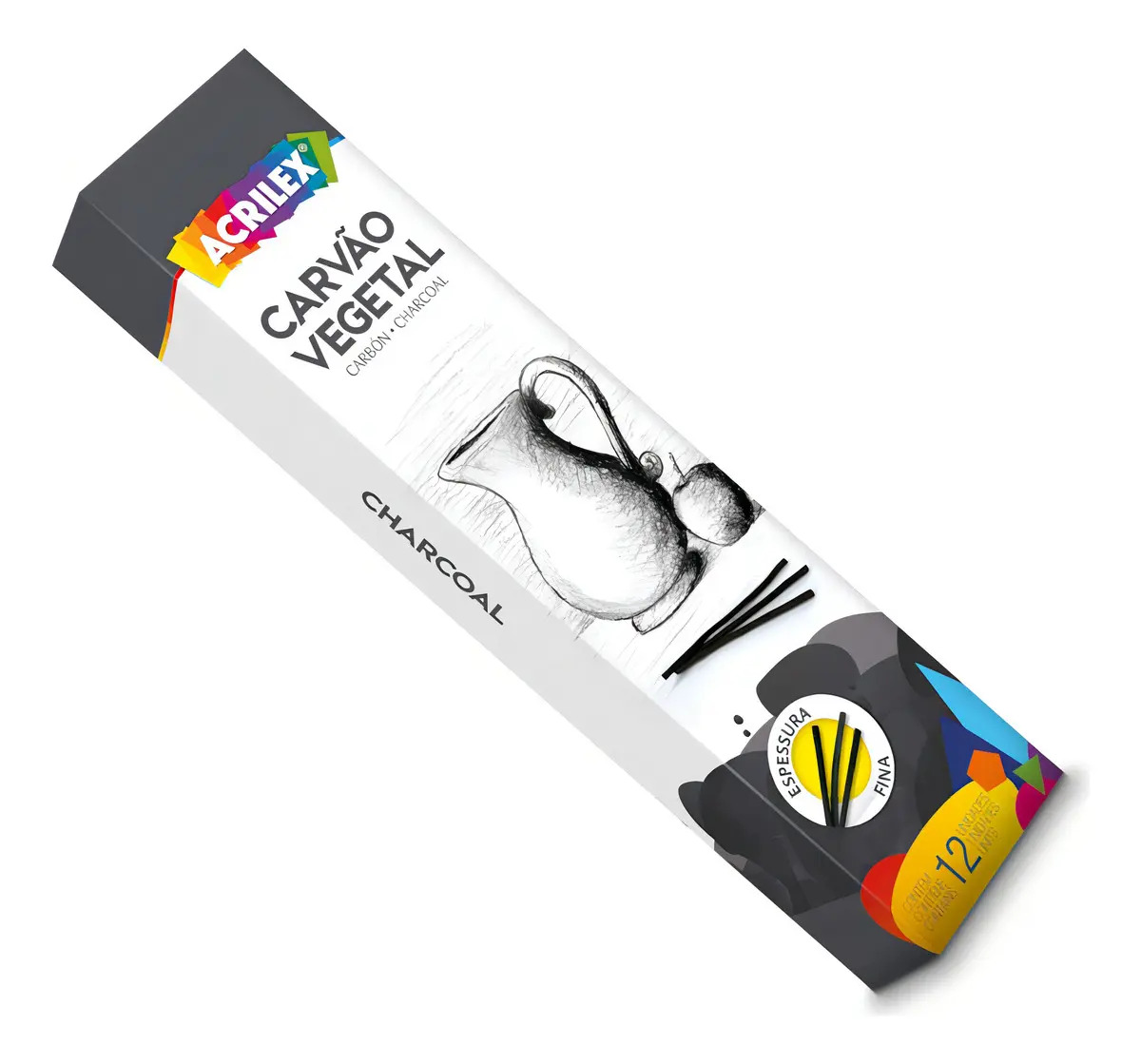 Carvão Vegetal Acrilex Desenho Fino Caixa 12 Unidades