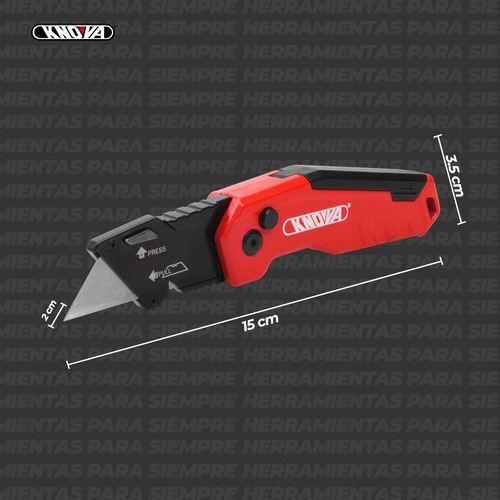 Navaja Plegable Profesional Retráctil De liberación Rápida Con mango Ergonómico Fabricado en Aluminio Color Rojo de 15 Cm con porta Navajas Modelo KN 7974 Knova