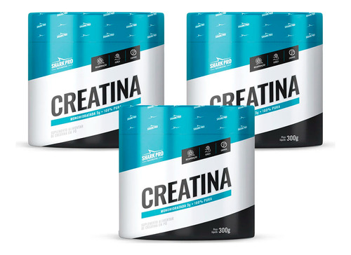 Kit 3un Creatina Monohidratada 300g 100% Pura Shark Pro