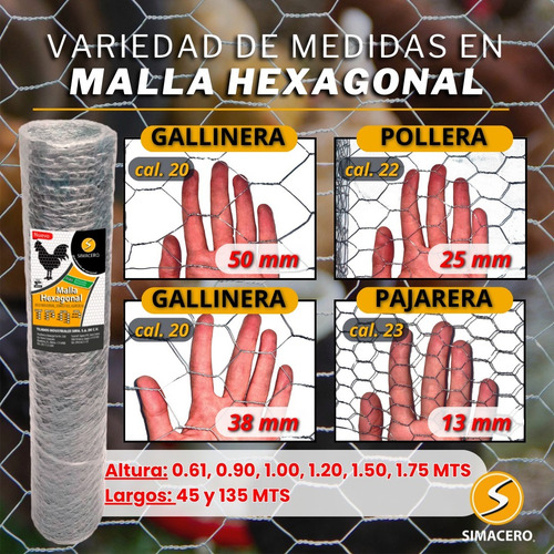Malla Gallinera Hexagonal 1.75 M X 45 M X 50 Mm Calibre 20 Plateado