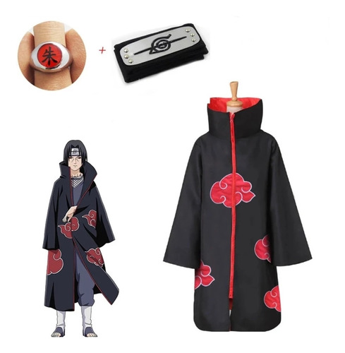 Capa Akatsuki Tunica Itachi Cosplay Set De 3 Accesorios