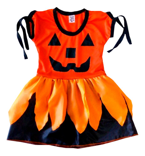 Fantasia Abobora Vestido Halloween Infantil Feminino