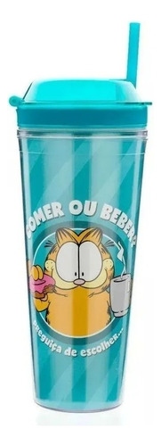 Copo Canudo 2 Em 1 Garfield Comer Ou Beber? 430ml Cor Laranja