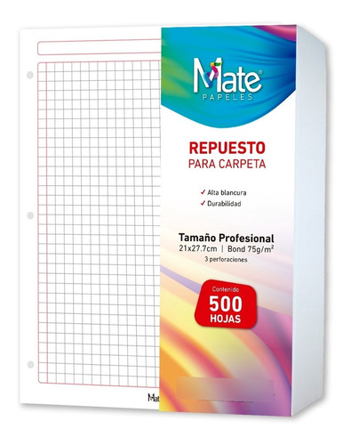 Mate | Hojas Para Carpeta | Carta | 500 Hojas