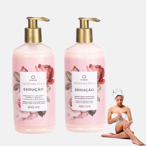 Kit Hinode 1 Creme Corporal E 1 Sabonete Liquido Sensações Flores Vermelhas