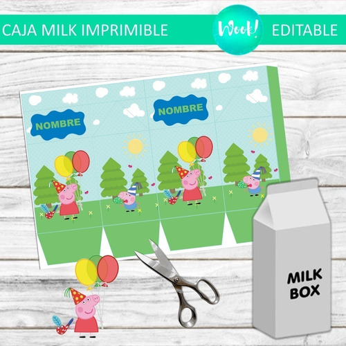 Sorpresita Caja Milk Box Imprimible Editable De Peppa Pig