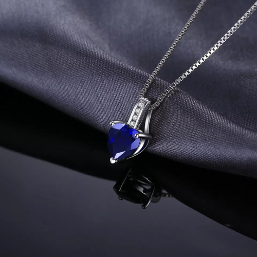 Imagen 3 de 6 de Collar Cadena Para Mujer Zafiro Azul Corazón Plata 925