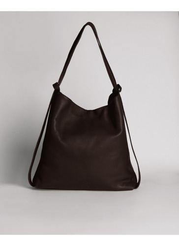 Bolsa Couro Legitimo Saco Vira Mochila Marrom-escuro Lisa Níquel Marrom-escuro