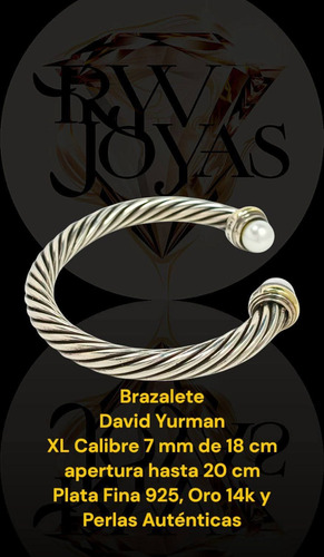 Brazalete David Yurman Xl Auténtico Cuerpo Brazalete Plata F Plateado Y Dorado 18 Cm 18 Cm (Usado)