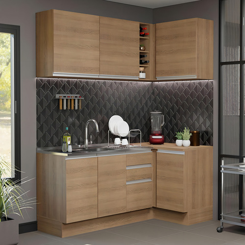 Cocina Integral Completa Modular Madesa Glamy Esquinera 269cm 01 Color Marrón