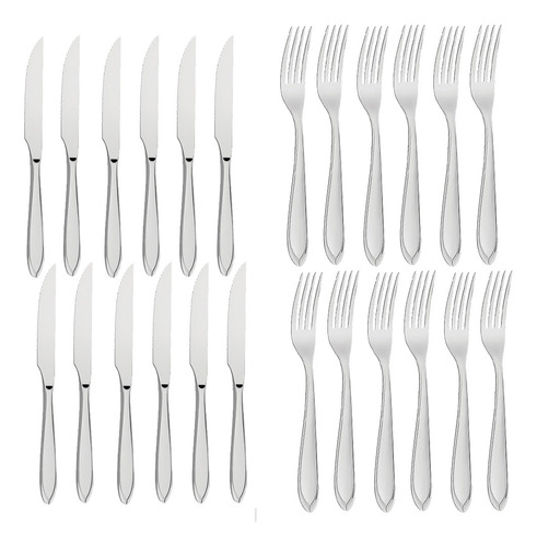 Kit de cuchillos, tenedores y cubiertos Tramontina Laguna de 24 piezas, color plateado