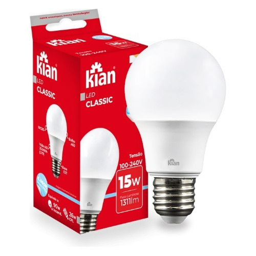 Kit 5 Lâmpadas Led Bulbo A60 15w 6.500kbranca Fria Biv Kian