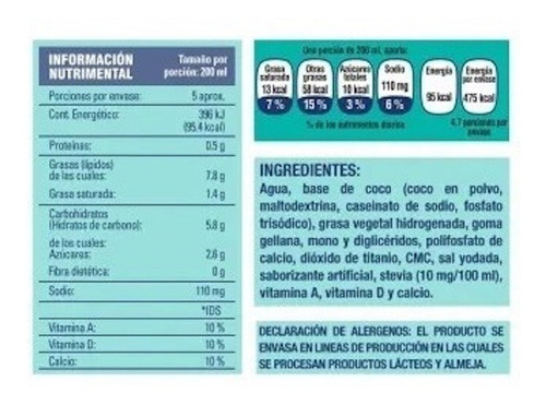 Leche De Coco Members Mark Vitaminas A D Y Calcio 5.6 L