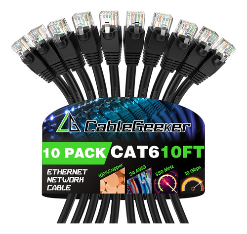 Cablegeeker Cable Ethernet Cat 6 De 10 Pies (paquete De 10) 