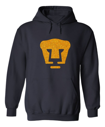 Sudadera Para Mujer Hoodie Pumas Unam Logo Dorado Glitter