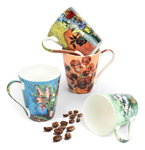 Aotelida Juego De 4 Tazas De Café De Porcelana China De 12 O