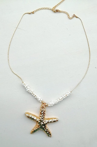 Imagen 1 de 2 de Collar Cadena Con Chaquira Y Estrella De Mar