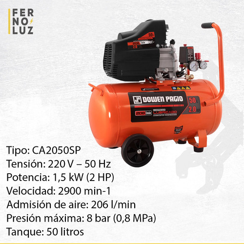 Compresor de aire eléctrico Dowen Pagio CA2050SP 50L 2hp 220V 50Hz naranja