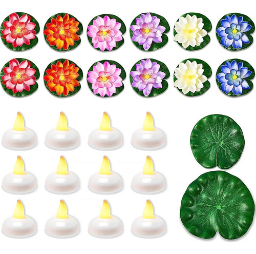 ~? 26 Pc Luces De Piscina Flotantes Lotus Flower Lantern Bat