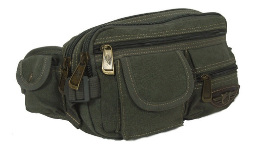 Imagem 2 de 5 de Pochete Masculina De Cintura Porta Objetos Em Lona 7 Bolsos