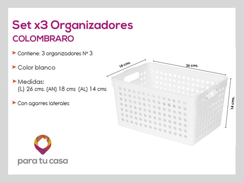 Set 3 Canasto Organizador Cesto Plástico Colombraro Orbital