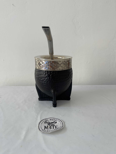 Mate Imperial Cuero Croco Alpaca Calabaza + Bombilla