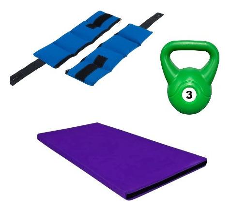 Kit De Entrenamiento Pilates Yoga Colchoneta Pesa Rusa Azul