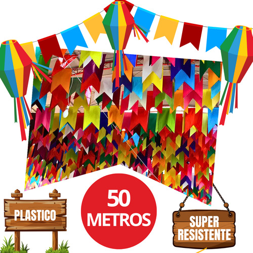 Bandeirinha Festa Junina Plástica Resistente Kit 50 Metros Área Externa/interna