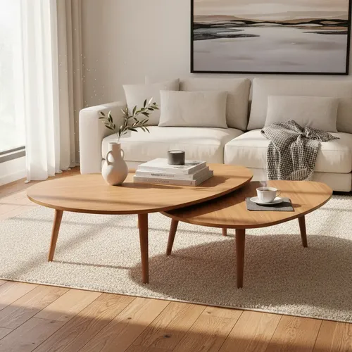 Kit 2 Mesas De Centro Madeira Design Orgânico 69/77cm - Mel