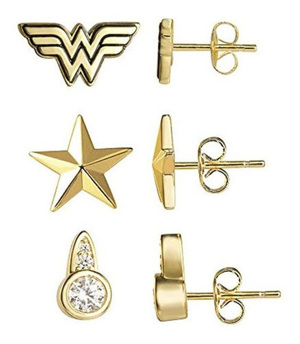 Dc Comics Wonder Woman 1984 Juego De Aretes Chapados En Oro 