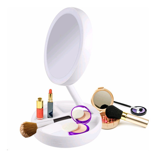 Espejo Luz Led Para Maquillaje De Tocador Plegable 10x
