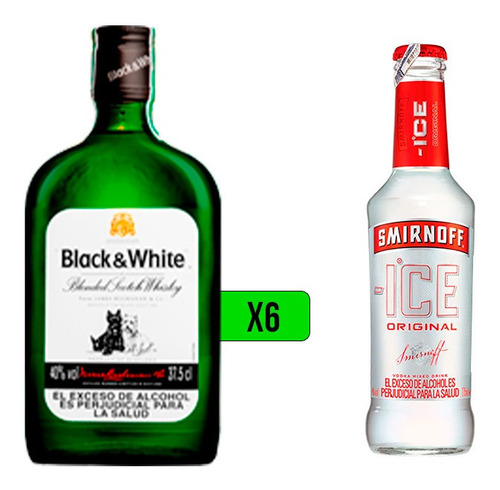 6un Whisky Black & White 375ml + 1un Vodka Smirnoff Ice Bote