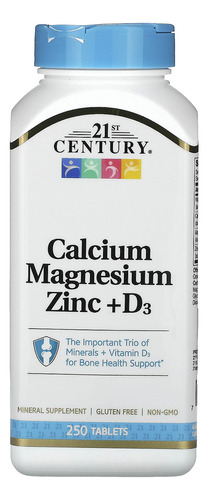 Cálcio Magnésio Zinco + D3 250 Comp 21st Century Importado