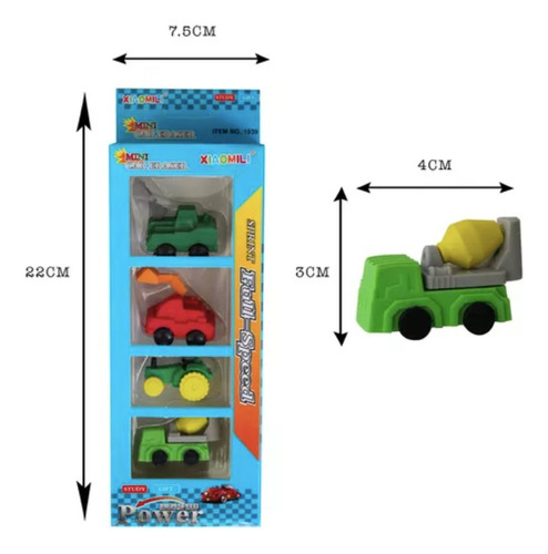 Set 24 Gomas Borrador Coches Camioncitos Util Escolar Niños Color