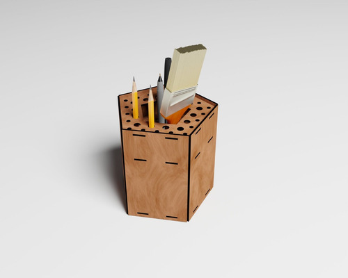 Porta Lapices Poligonal En Madera Para Mesa O Escritorio