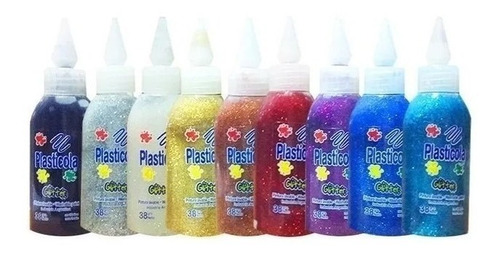 Pack X4 Adhesivo Vinilico Plasticola Glitter Color Surtido
