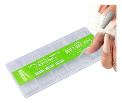240 Tips Soft En Caja Para Manicura Y Pedicura Color Transparente Modelo 2