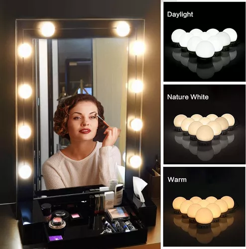 Juego de luces LED para espejo de maquillaje Hollywood Vanity, 10 bombillas