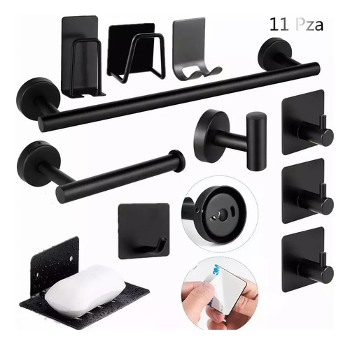 Juego De Accesorios Para Baño De Acero Inoxidable 304 Set De 11 Piezas Con Toalleros, Portarrollos, Ganchos, Jabonera, Estante Y Más Diseño Moderno Y Resistente Para Decorar Y Organizar Tu Baño