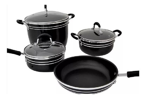 Batería De Cocina Negra 7 Piezas Teflon Olla Sarten Cacerola