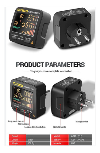 Probador De Enchufe Inteligente Digital Aneng Ac11, Toma De