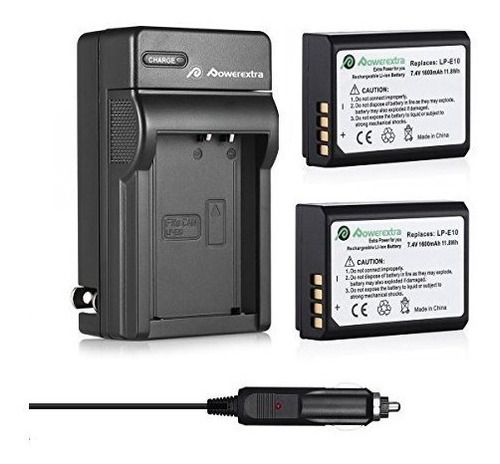 Powerextra 2 Pack De Repuesto Canon Lp-e10 7.4v 1600mah Bate