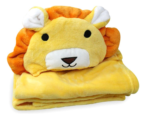 Manta De Franela Infantil Yellow Lion Con Cabeza De Animal D