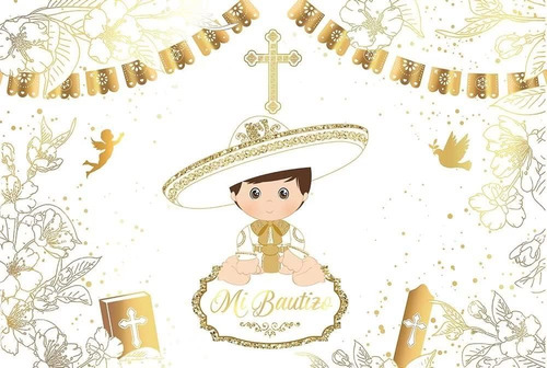 Mi Bautizo Telón De Fondo Mexicano Dorado Baby Charro Primer