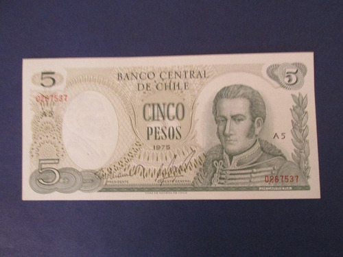 Billete Chile 5 Pesos Firmado Barahona-molina Año 1975