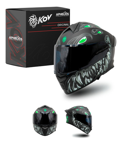 Casco Abatible Thunder Toxic Luminicente Negro Kov Original