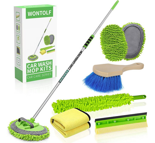 Cepillo Lavado Automóvil Mango Largo Microfibra Kit Limpieza
