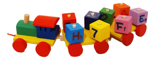 Juguete Madera Tren De Encastre Cubos Con Números Y Letras