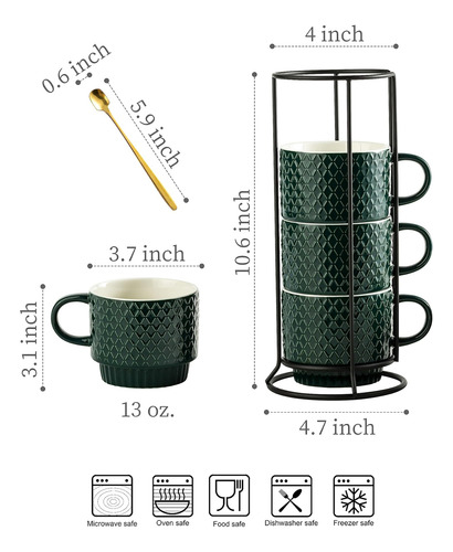 Lyeoboh Juego De Tazas De Café Apilables De Porcelana Con So